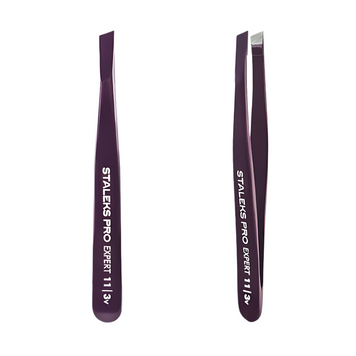 Пінцет для брів Staleks Pro скошений EXPERT 11/3v | Широкі скошені кромки | Violet z060120 фото