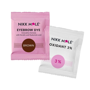 Фарба для брів та вій Nikk Mole + окислювач | Коричневий Brown (в саше по 5 мл) z021028 фото